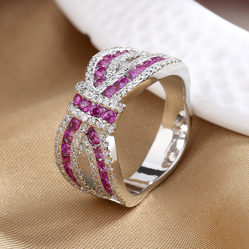 Anillo de Zirconia Roja con Lazo Elegante para Mujeres