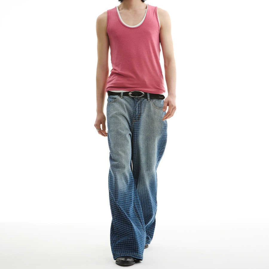 Washing Gradient Blue Straight Jeans
