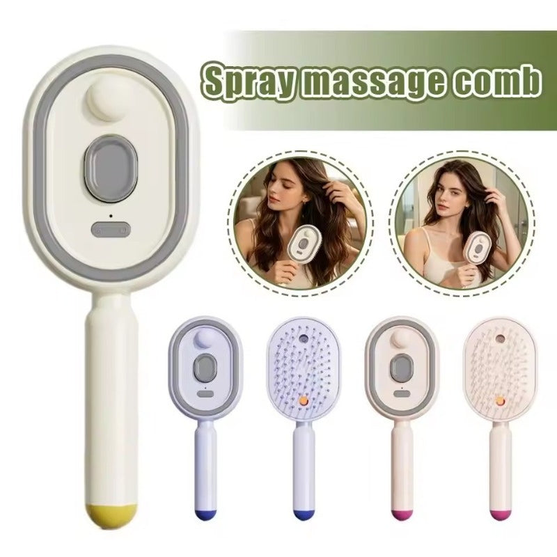 Cepillo Masajeador Eléctrico con Spray Hidratante - Cuidado del Cabello y Antiestático